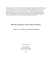 Blumenberg, Heidegger, and the Origin of Mythology