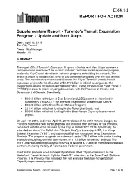 Supplementary Report - Toronto's Transit Expansion Program - Update and Next Steps