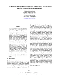 Classification of South African Languages Using Text and Acoustic Based Methods: a Case of Six Selected Languages