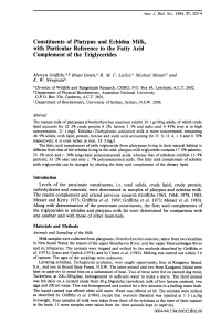 Constituents of Platypus and Echidna Milk, with Particular Reference to the Fatty Acid Complement of the Triglycerides