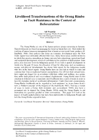 Livelihood Transformations of the Orang Rimba As Tacit Resistance in the Context of Deforestation1