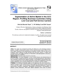 Segmentation of Airline Market in the GCC Region: Profiling Business Customers Using Low Cost and Full Service Carriers