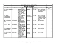 LIST of TEACHER APPROVALS NASHIK DISTRICT Name Subject College Name & Designation Nature of Period Reference No