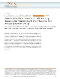 Non-Invasive Detection of Iron Deficiency by Fluorescence
