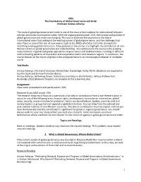 1 2015 the Foundations of Global Governance and Order Professor
