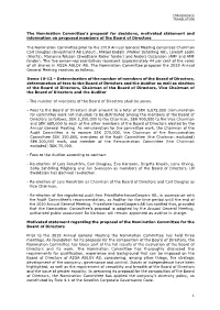 1 the Nomination Committee's Proposal for Decisions