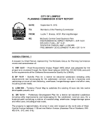 Environmental Impact Report – Eir 14-01 Specific Plan – Sp 14-01 Tentative Parcel Map – Lom 599 Preliminary Development Plan – Dr 13-14