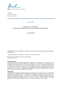 Authorship in Fanfiction: Textual and Paratextual Analysis of Identity Performance