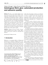 Autologous Fibrin Glue: Automated Production and Adhesive Quality