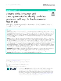 Genome-Wide Association and Transcriptome Studies Identify Candidate Genes and Pathways for Feed Conversion Ratio in Pigs