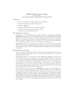 MATH 1070 Introductory Statistics Lecture Notes Descriptive Statistics and Graphical Representation