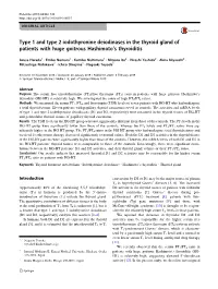 Type 1 and Type 2 Iodothyronine Deiodinases in the Thyroid Gland of Patients with Huge Goitrous Hashimoto’S Thyroiditis