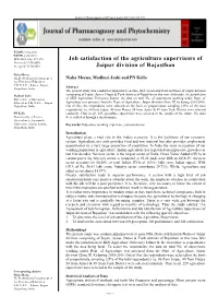 Job Satisfaction of the Agriculture Supervisors of Jaipur Division Of