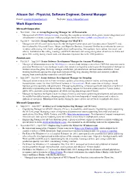 Physicist, Software Engineer, General Manager Work