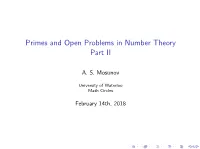 Primes and Open Problems in Number Theory Part II