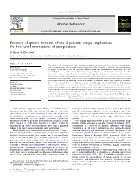 Recovery of Spiders from the Effects of Parasitic Wasps: Implications for Fine