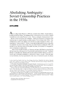 Abolishing Ambiguity: Soviet Censorship Practices in the 1930S