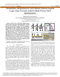 Monolithic Integration of Gan-Based NMOS Digital Logic Gate Circuits with E-Mode Power Gan Moshemts