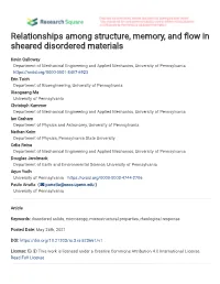 Relationships Among Structure, Memory, and Ow in Sheared