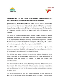 TRANSNET SOC LTD and COEGA DEVELOPMENT CORPORATION (CDC) COLLABORATE to ACCELERATE INFRASTRUCTURE DELIVERY