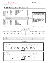 Metric Conversion Worksheet – Solutions