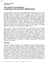 The Study of Novelisation: a Typology and Secondary Bibliography