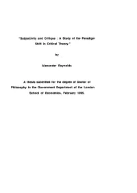 Subjectivity and Critique : a Study of the Paradigm Shift in Critical Theory.”