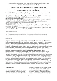 Application of High-Resolution Laser Scanning and Photogrammetric Techniques to Data Acquisition, Analysis and Interpretation in Palaeontology