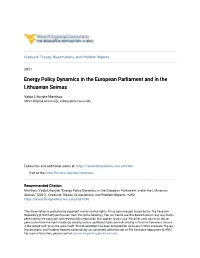 Energy Policy Dynamics in the European Parliament and in the Lithuanian Seimas