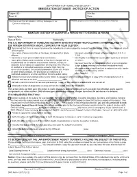 IMMIGRATION DETAINER - NOTICE of ACTION Subject ID: File No: Event #: Date