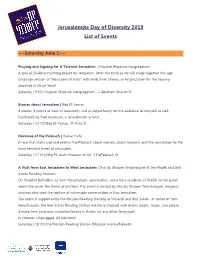 Jerusalemite Day of Diversity 2019 List of Events