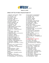 Eweek's 2007 Top 100 Most Influential People in IT