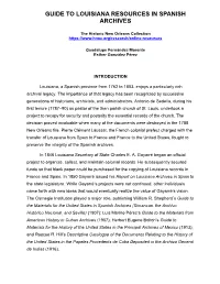 Guide to Louisiana Resources in Spanish Archives