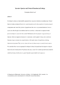 Invasive Species and Natural Function in Ecology