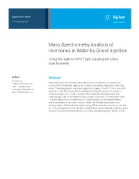 Mass Spectrometry Analysis of Hormones in Water by Direct Injection
