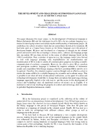 The Development and Challenges of Indonesian Language As an Academic Language