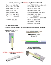 Toyota / Lexus Keys with Xtreme S Key Machines: DSD 361 CLAMPING
