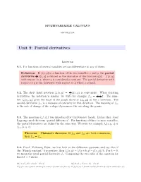 Unit 9: Partial Derivatives