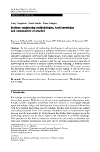 Systems Engineering Methodologies, Tacit Knowledge and Communities of Practice