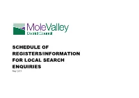 SCHEDULE of REGISTERS/INFORMATION for LOCAL SEARCH ENQUIRIES May 2019 Information Note