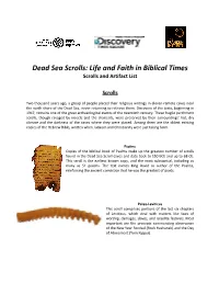 Dead Sea Scrolls: Life and Faith in Biblical Times Scrolls and Artifact List