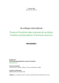 Fronts Et Frontières Des Sciences Du Territoire Frontiers and Boundaries of Territorial Sciences