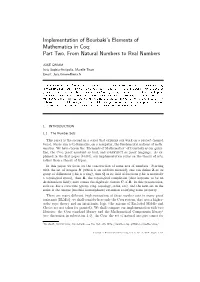 Implementation of Bourbaki's Elements of Mathematics in Coq