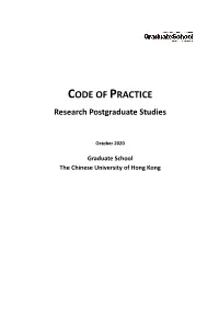 CODE of PRACTICE Research Postgraduate Studies