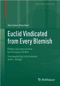 Gerolamo Saccheri Euclid Vindicated from Every Blemish