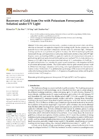 Recovery of Gold from Ore with Potassium Ferrocyanide Solution Under UV Light
