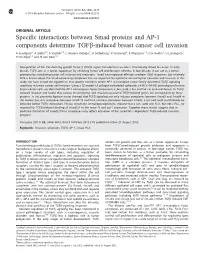 Specific Interactions Between Smad Proteins and AP-1