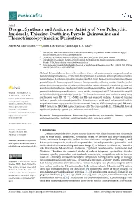 Design, Synthesis and Anticancer Activity of New Polycyclic: Imidazole, Thiazine, Oxathiine, Pyrrolo-Quinoxaline and Thienotriazolopyrimidine Derivatives