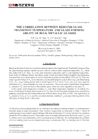 The Correlation Between Reduced Glass Transition Temperature and Glass Forming Ability of Bulk Metallic Glasses Z.P