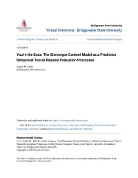 The Stereotype Content Model As a Predictive Behavioral Tool in Résumé Evaluation Processes